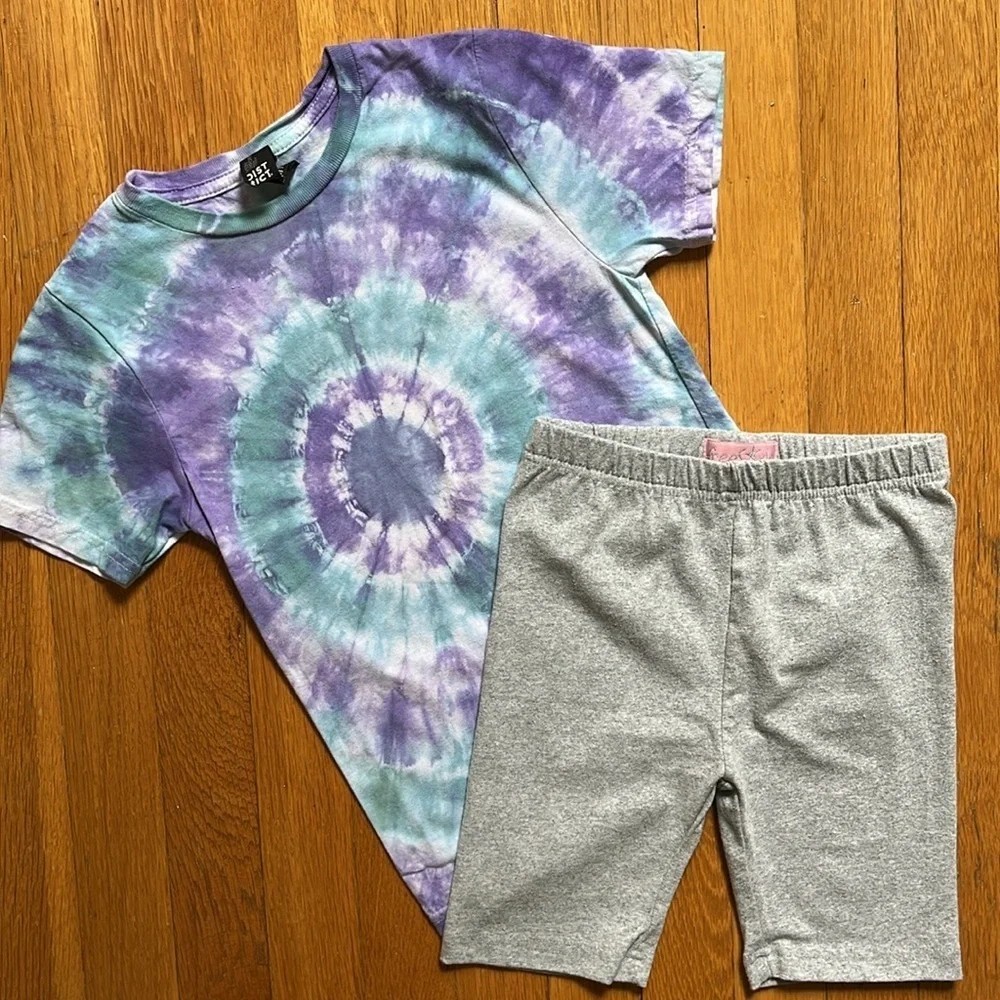 Girls 6X Summer Vacation Bundle Bike Shorts & Tie Dye Top Casual Camp Outfit